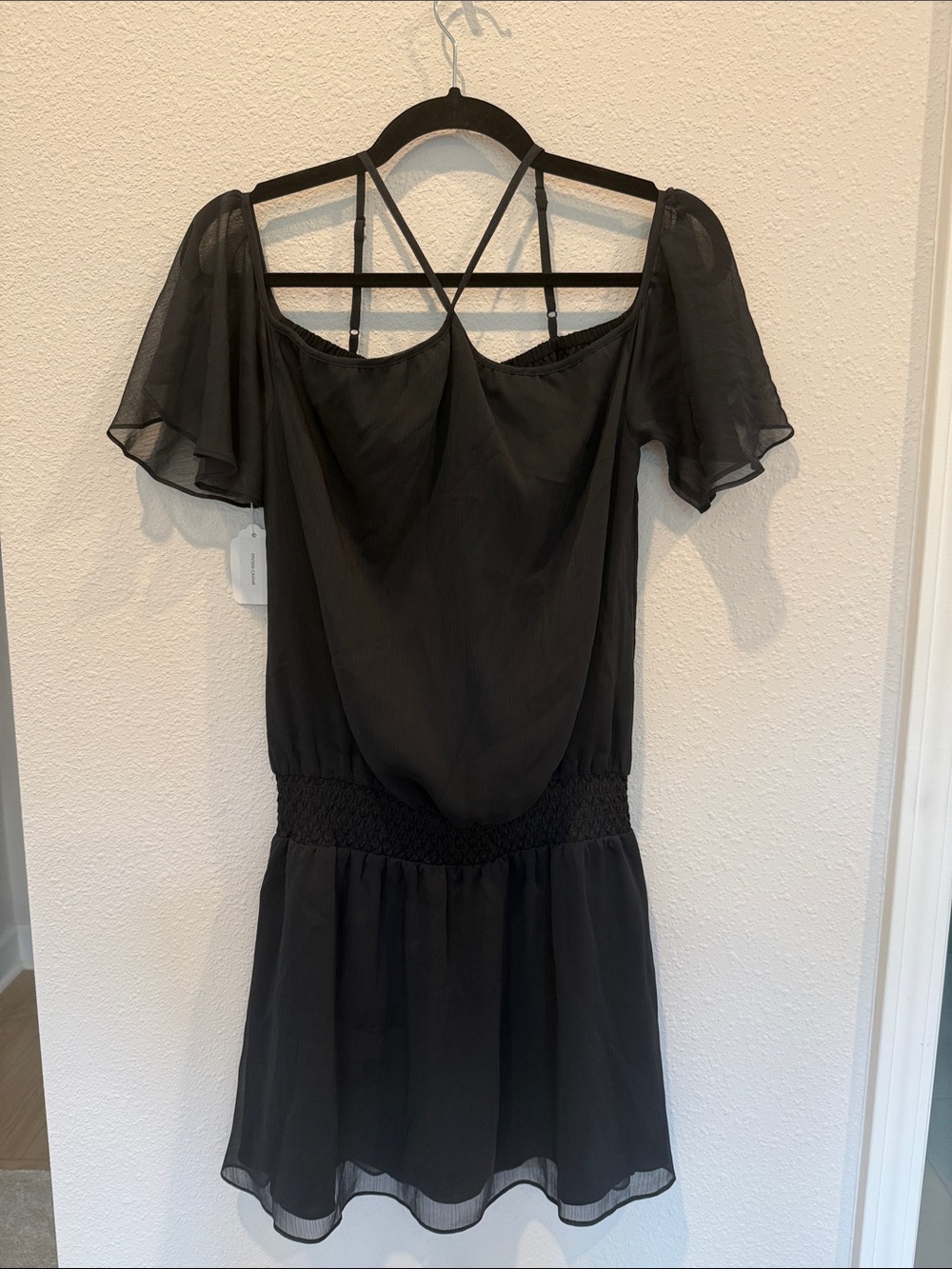Strappy Ruffle Sleeve Little Black Dress